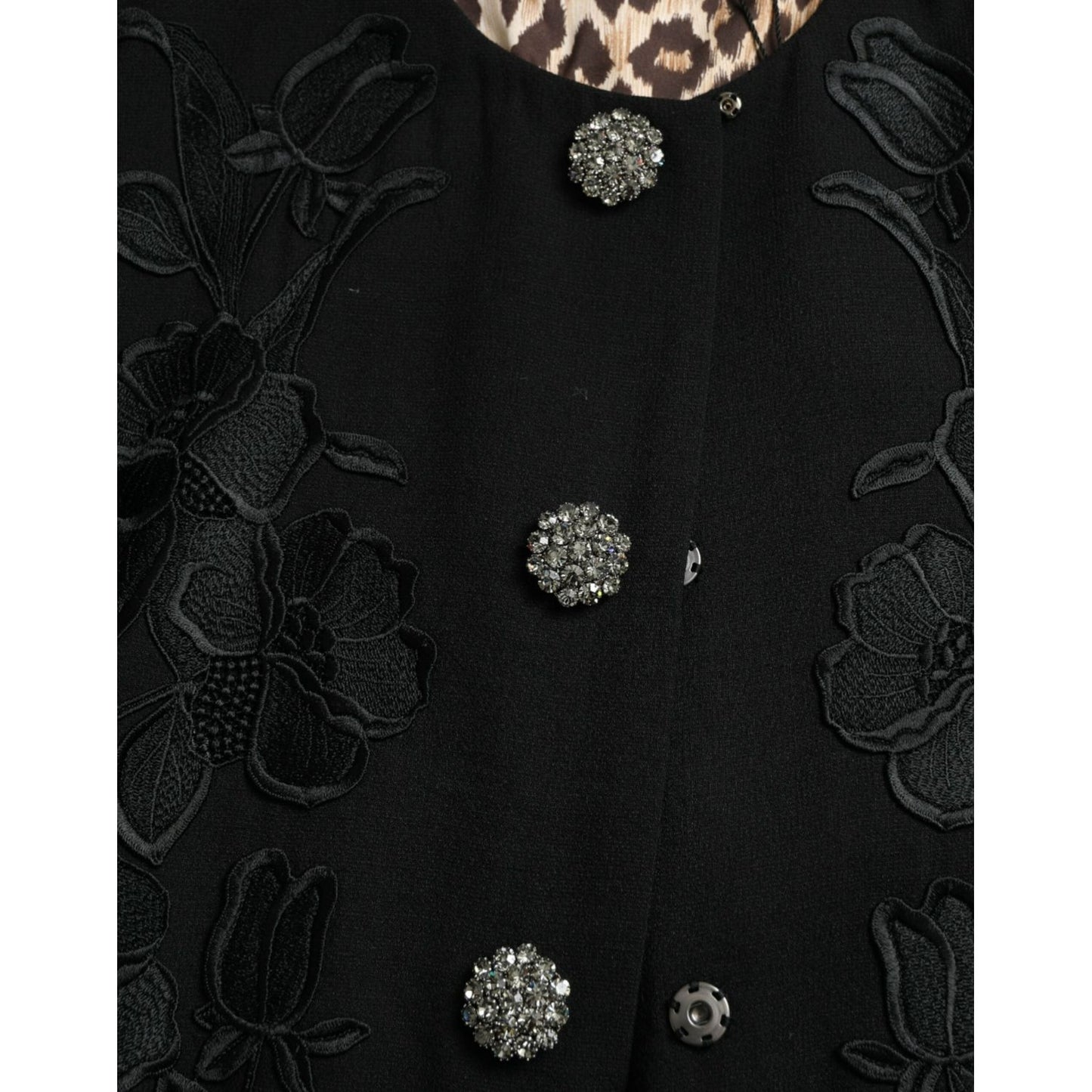 Dolce & Gabbana Black Floral Wool Button Embellished Jacket Dolce & Gabbana