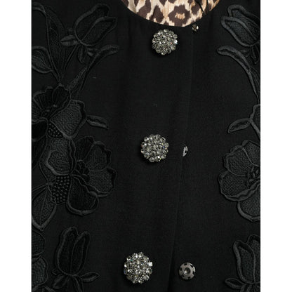 Dolce & Gabbana Black Floral Wool Button Embellished Jacket Dolce & Gabbana