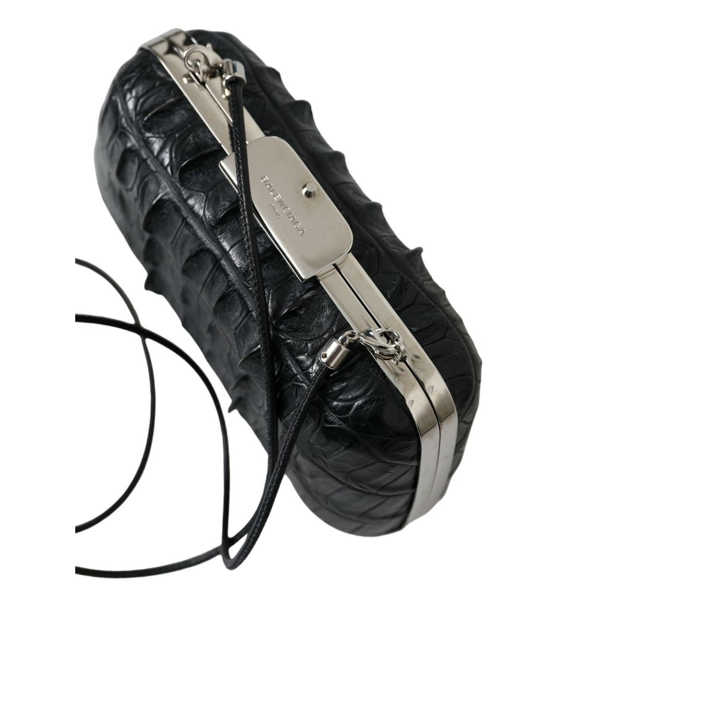Balenciaga Black Exotic Skin Leather Shoulder Crossbody Box Clutch Bag 1728,3% Lamb Leather,67345645728,Bags,Balenciaga,Black,Clutch Bags - Bags,Crossbody Bags - Women - Bags,Material: 97% Crocodile skin,New with tags,Shoulder Bags - Bags,Women,Women - Ba