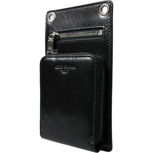 Dolce & Gabbana Wallet Black Horse Leather Zip Logo Cross Body Phone Slot Dolce & Gabbana