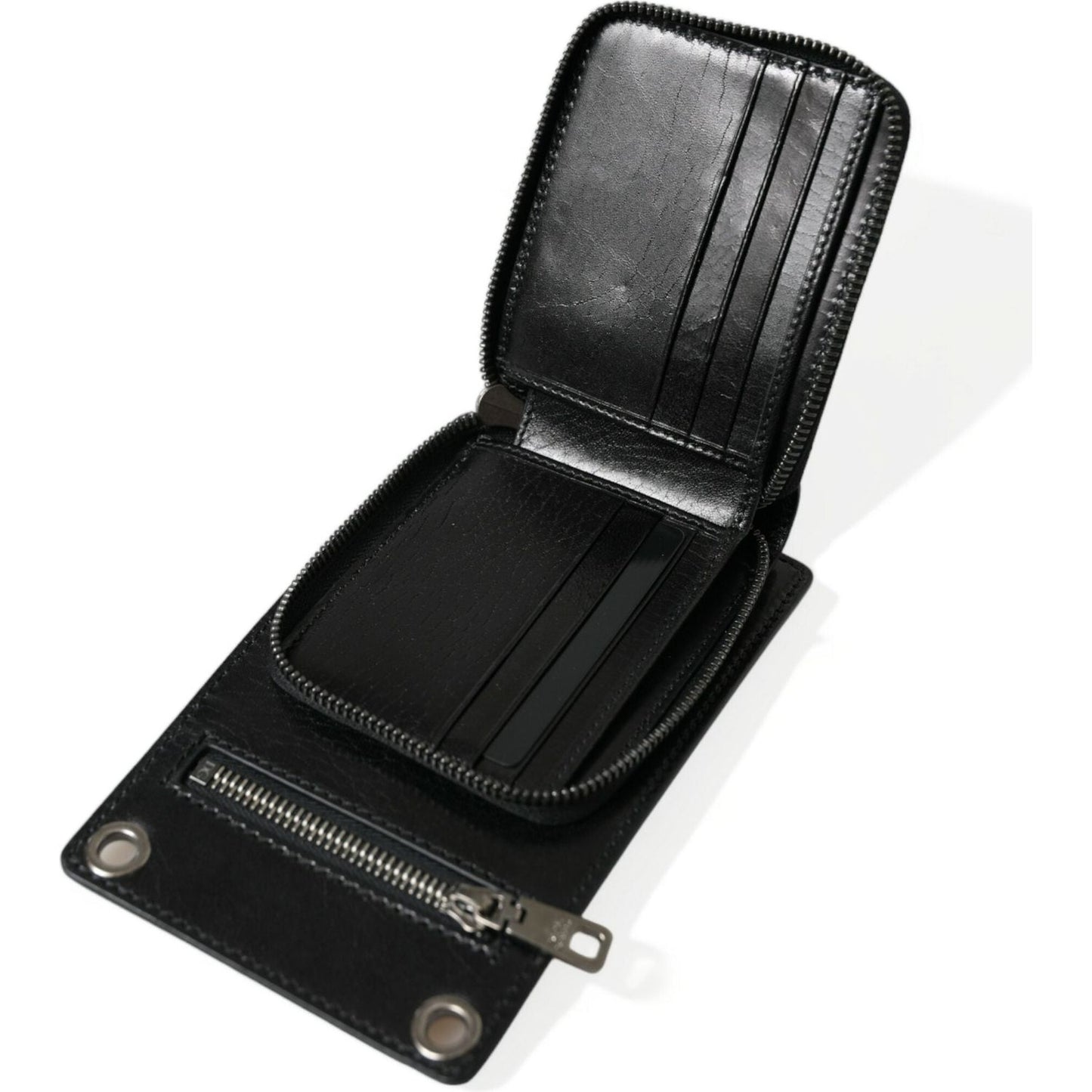 Dolce & Gabbana Wallet Black Horse Leather Zip Logo Cross Body Phone Slot