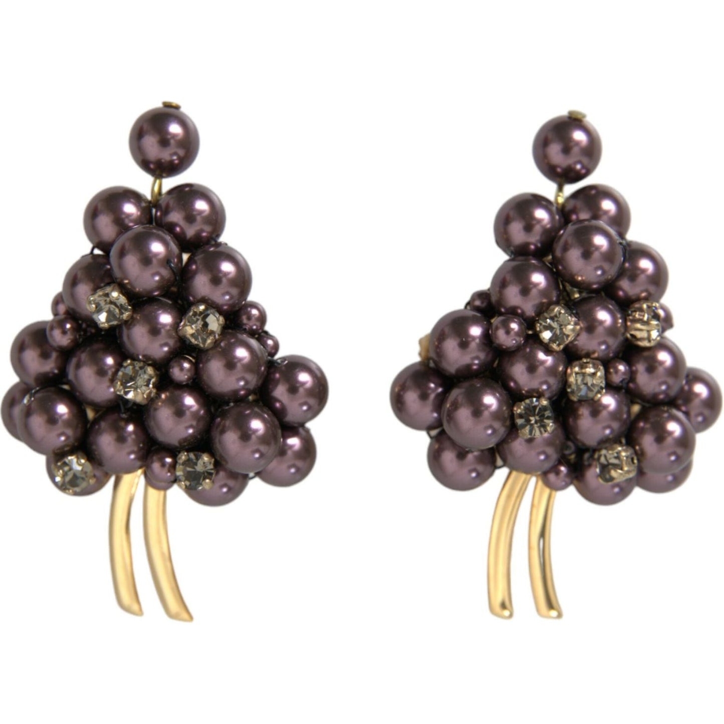 Dolce & Gabbana Purple Grape Pearl Sicily Gold Brass Floral Clip On Earrings Earrings Dolce & Gabbana