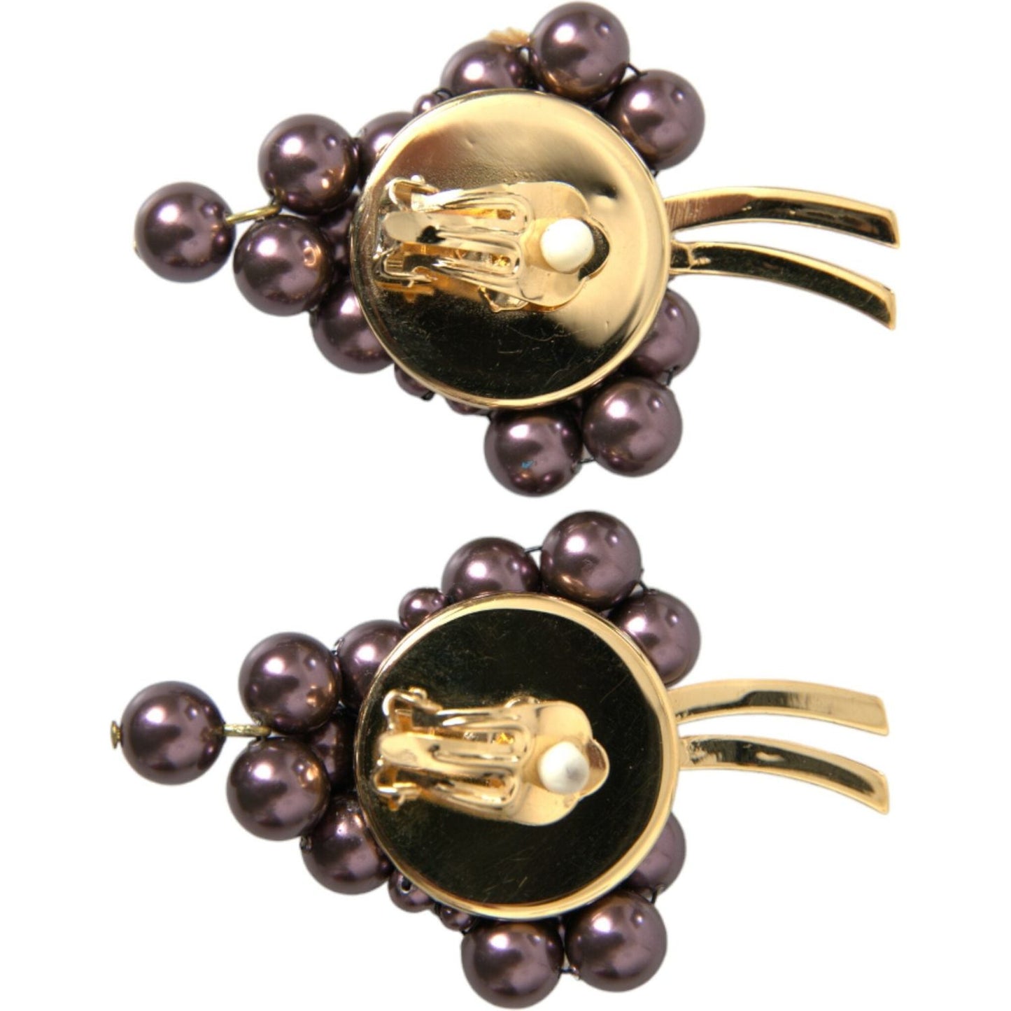 Dolce & Gabbana Purple Grape Pearl Sicily Gold Brass Floral Clip On Earrings Earrings Dolce & Gabbana