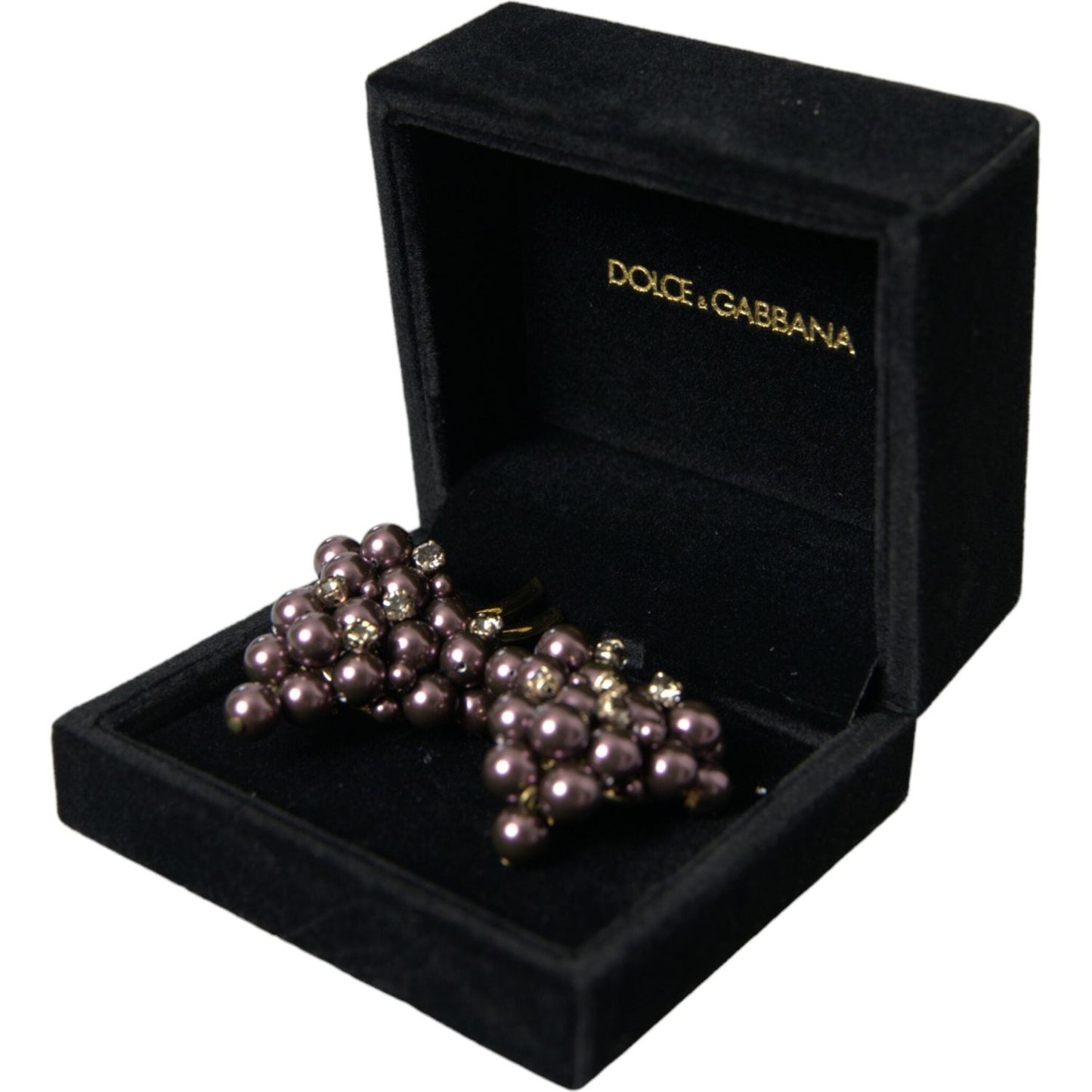 Dolce & Gabbana Purple Grape Pearl Sicily Gold Brass Floral Clip On Earrings Earrings Dolce & Gabbana