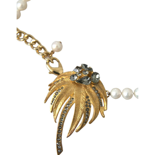 Dolce & Gabbana Gold Brass Crystal Pearl Tree Pendant Charm Necklace Necklace Dolce & Gabbana