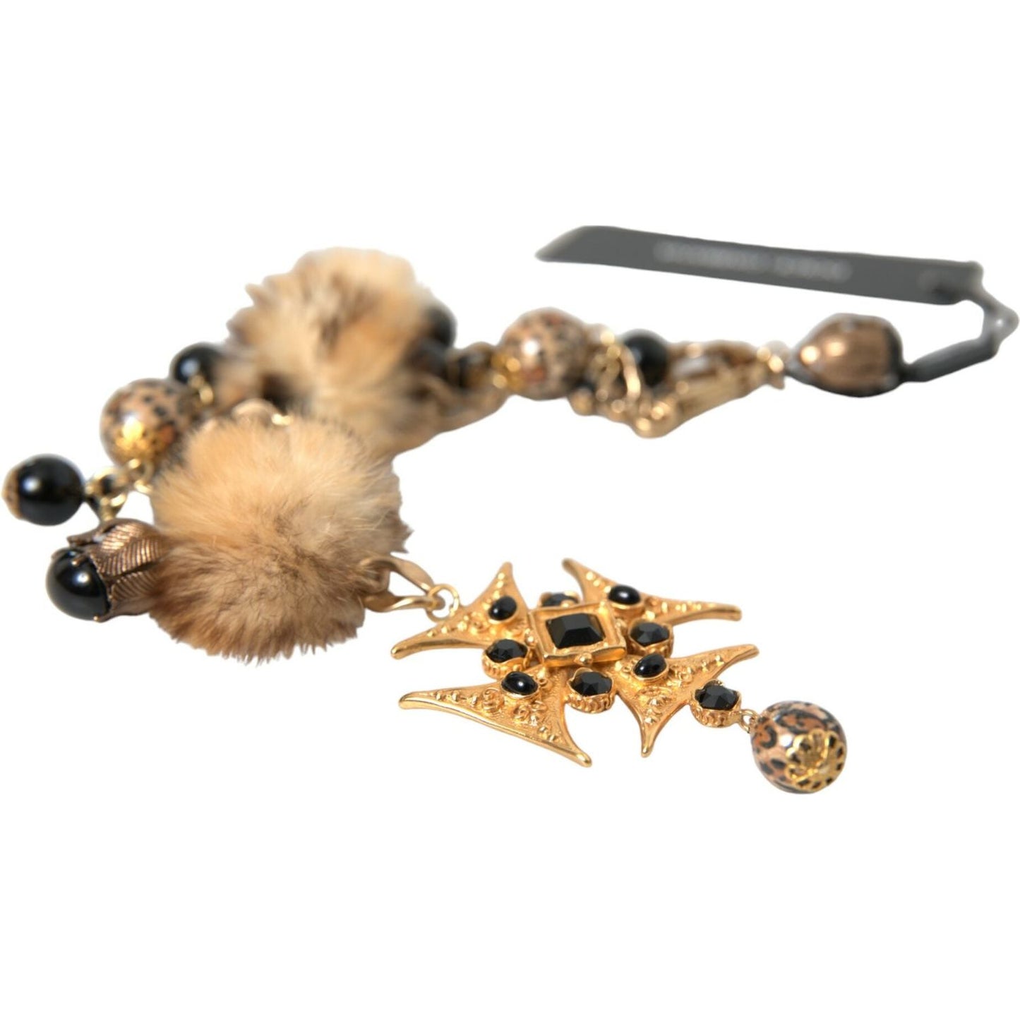 Dolce & Gabbana Gold Black Crystals Lapin Fur Filigree Chocker Necklace Necklace Dolce & Gabbana