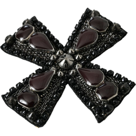 Dolce & Gabbana Black Crystals Embellished Cross Pin Brooch Dolce & Gabbana