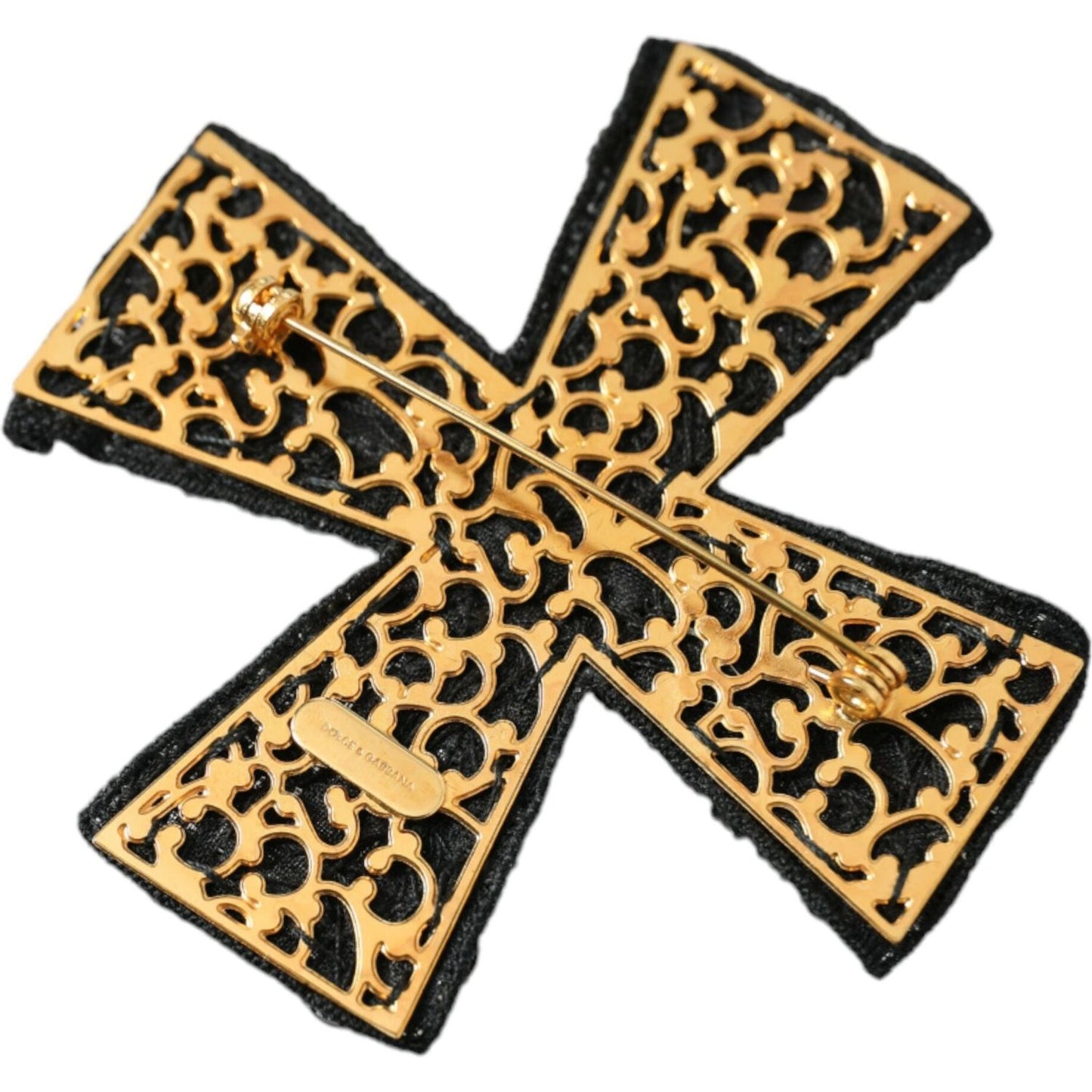 Dolce & Gabbana Black Crystals Embellished Cross Pin Brooch Brooch Dolce & Gabbana