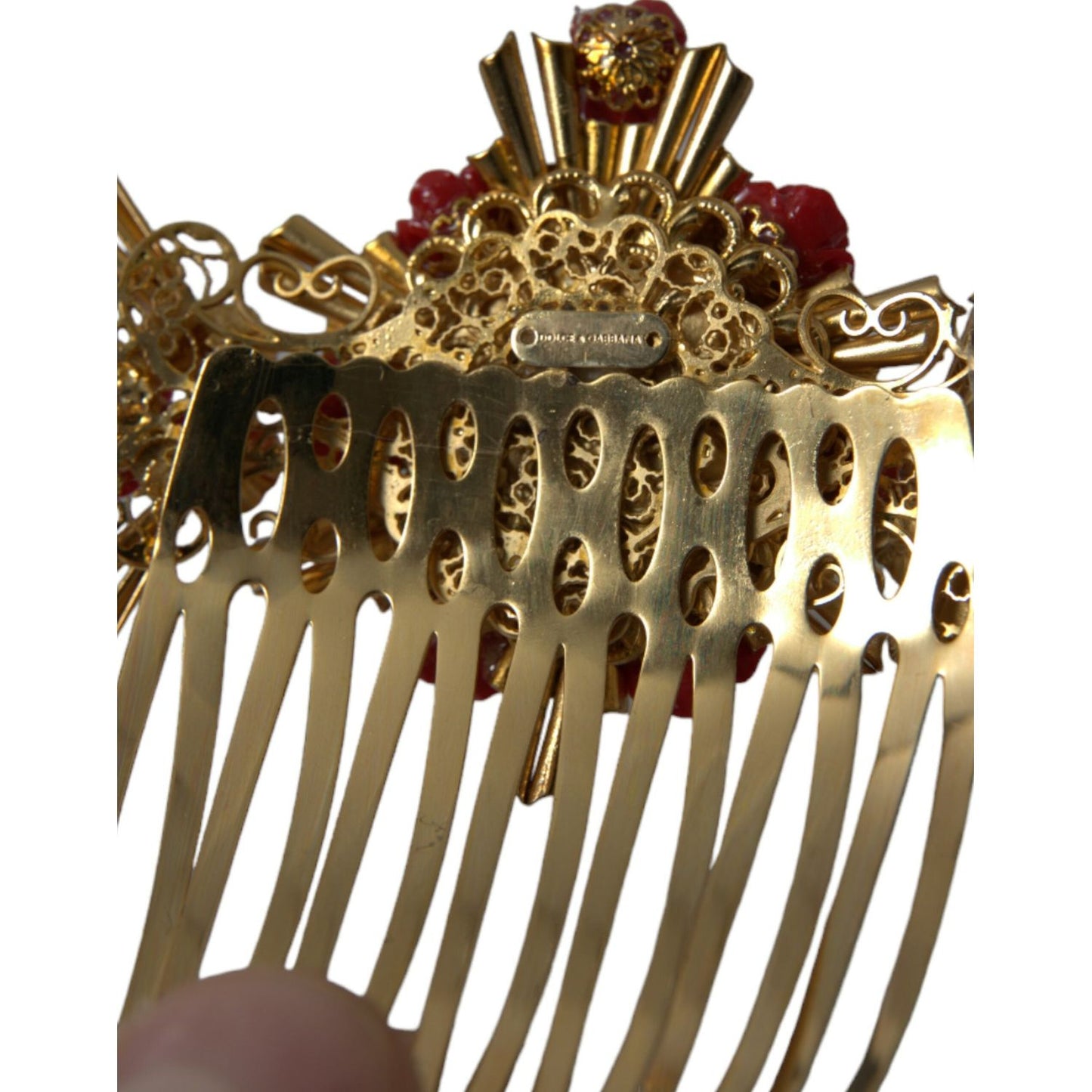 Dolce & Gabbana Gold Brass Crystal Heart Floral Hair Comb Dolce & Gabbana