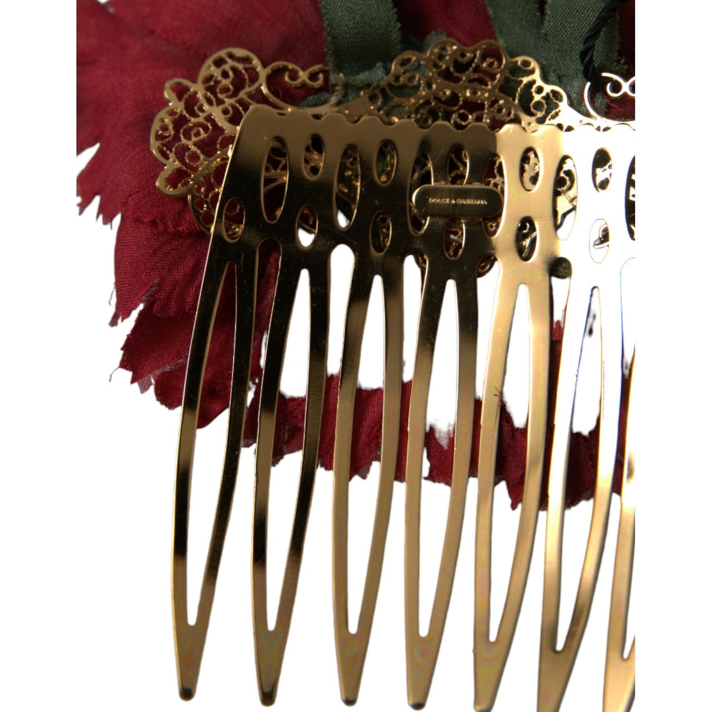 Dolce & Gabbana Red Silk Floral Gold Brass Women Hair Comb Dolce & Gabbana