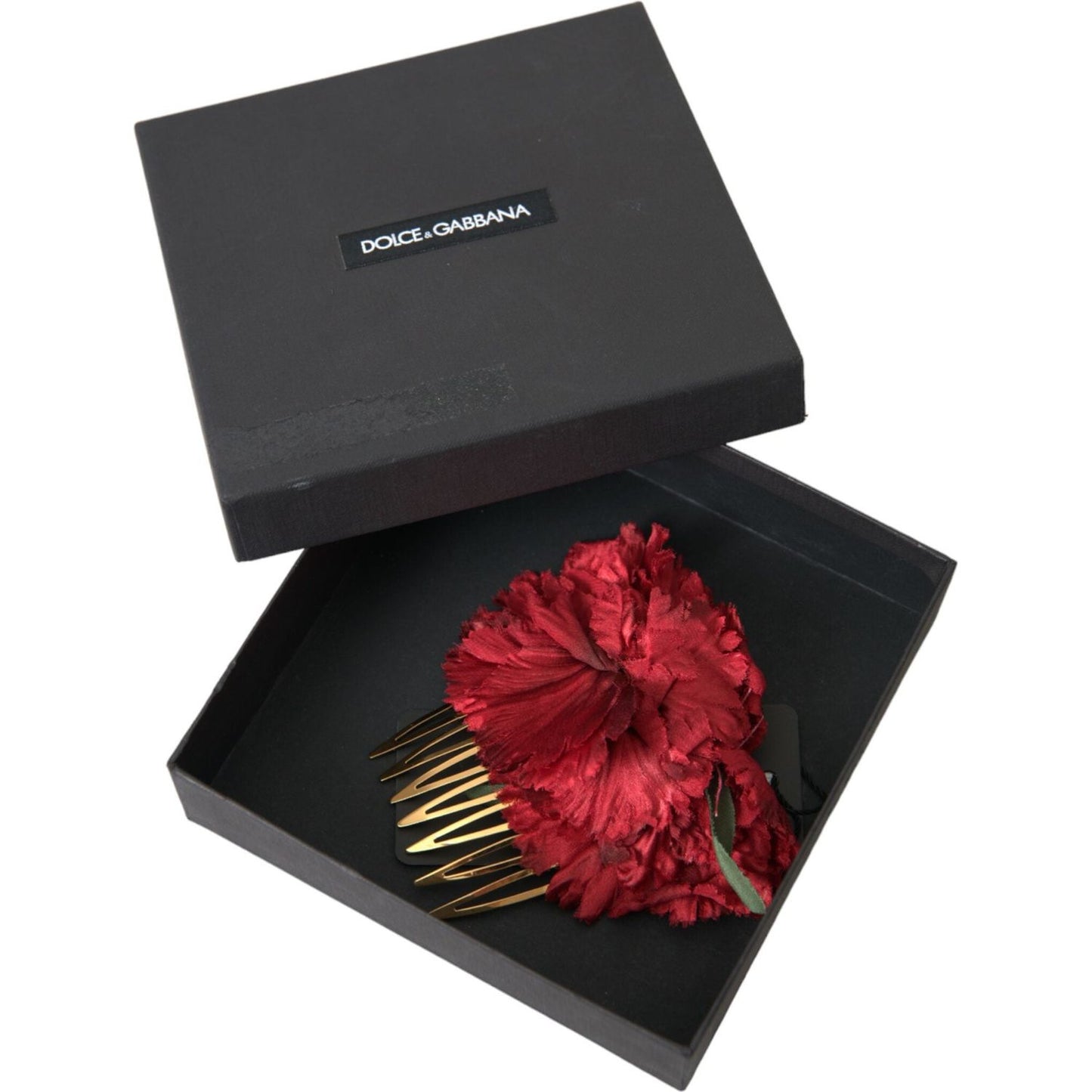 Dolce & Gabbana Red Silk Floral Gold Brass Women Hair Comb Dolce & Gabbana