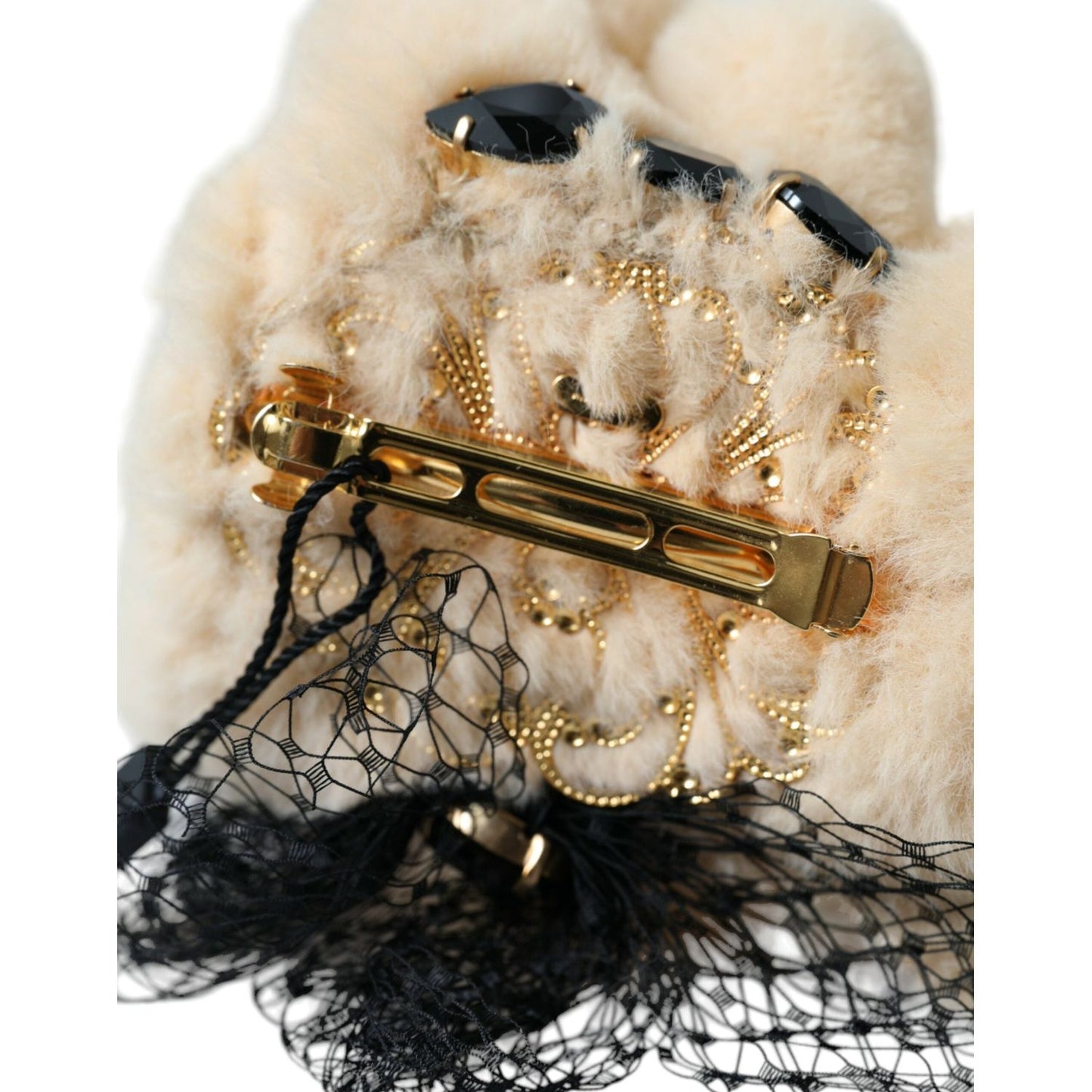 Dolce & Gabbana Beige Teddy Bear Mesh Net Band Hair Clip Dolce & Gabbana