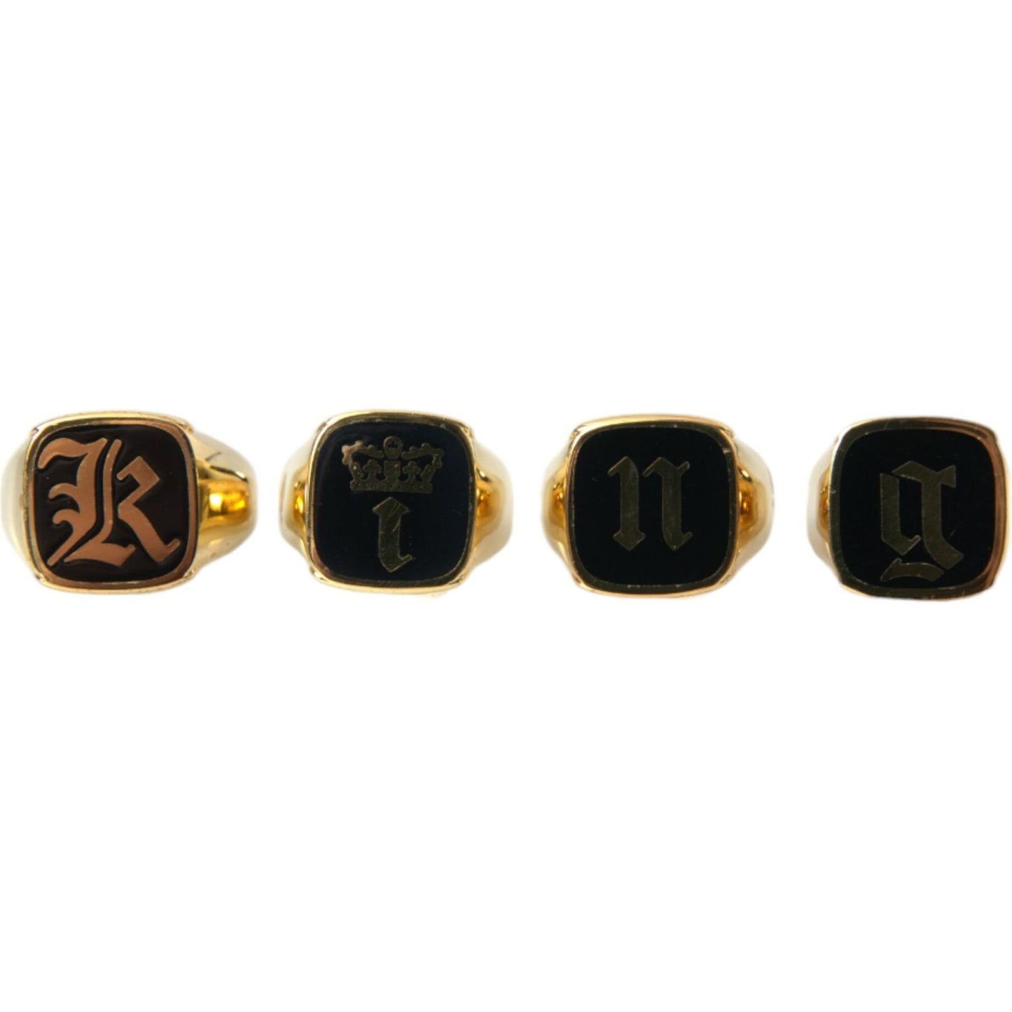 Dolce & Gabbana Gold Brass KING Enamel Set of 4 Ring Ring Dolce & Gabbana