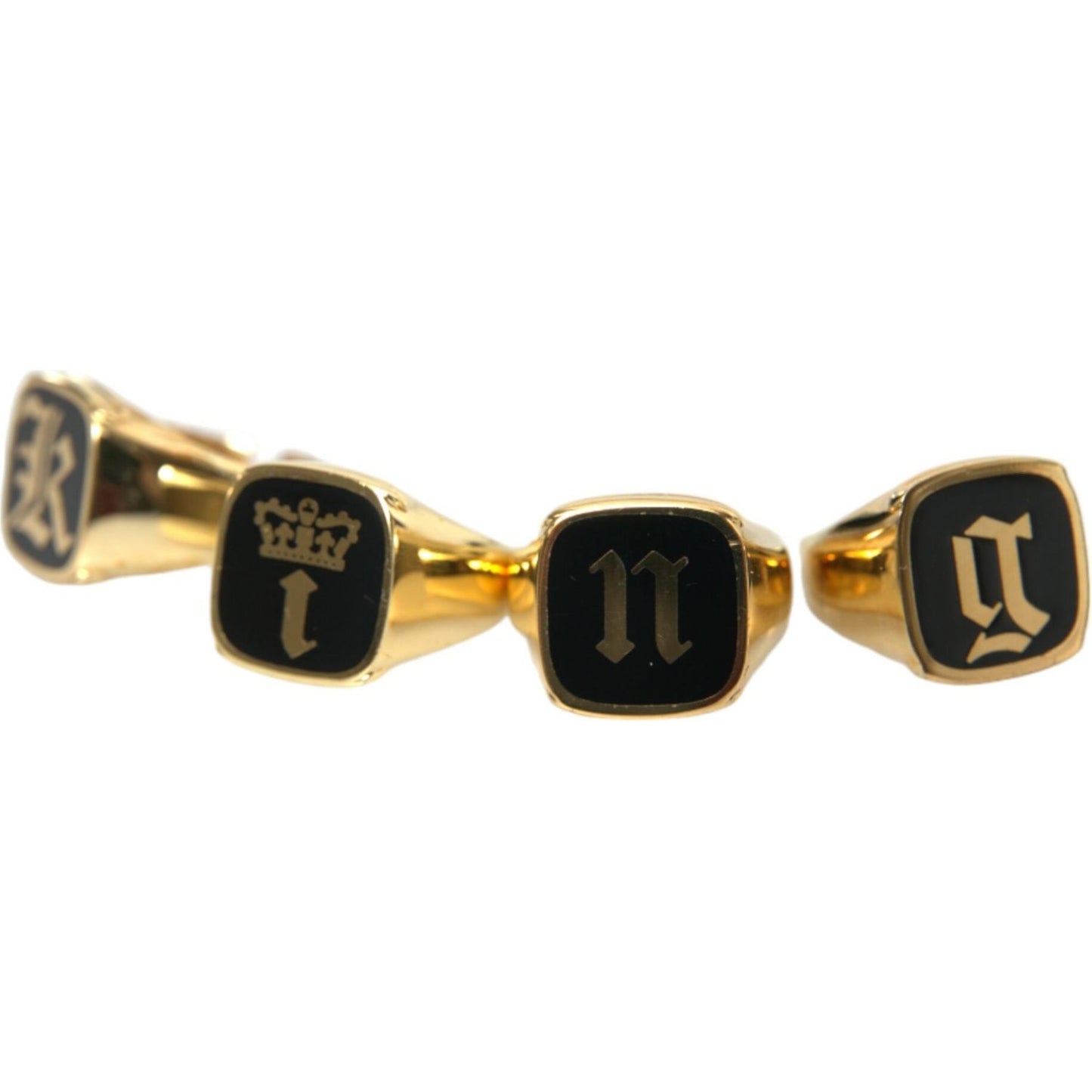 Dolce & Gabbana Gold Brass KING Enamel Set of 4 Ring Ring Dolce & Gabbana