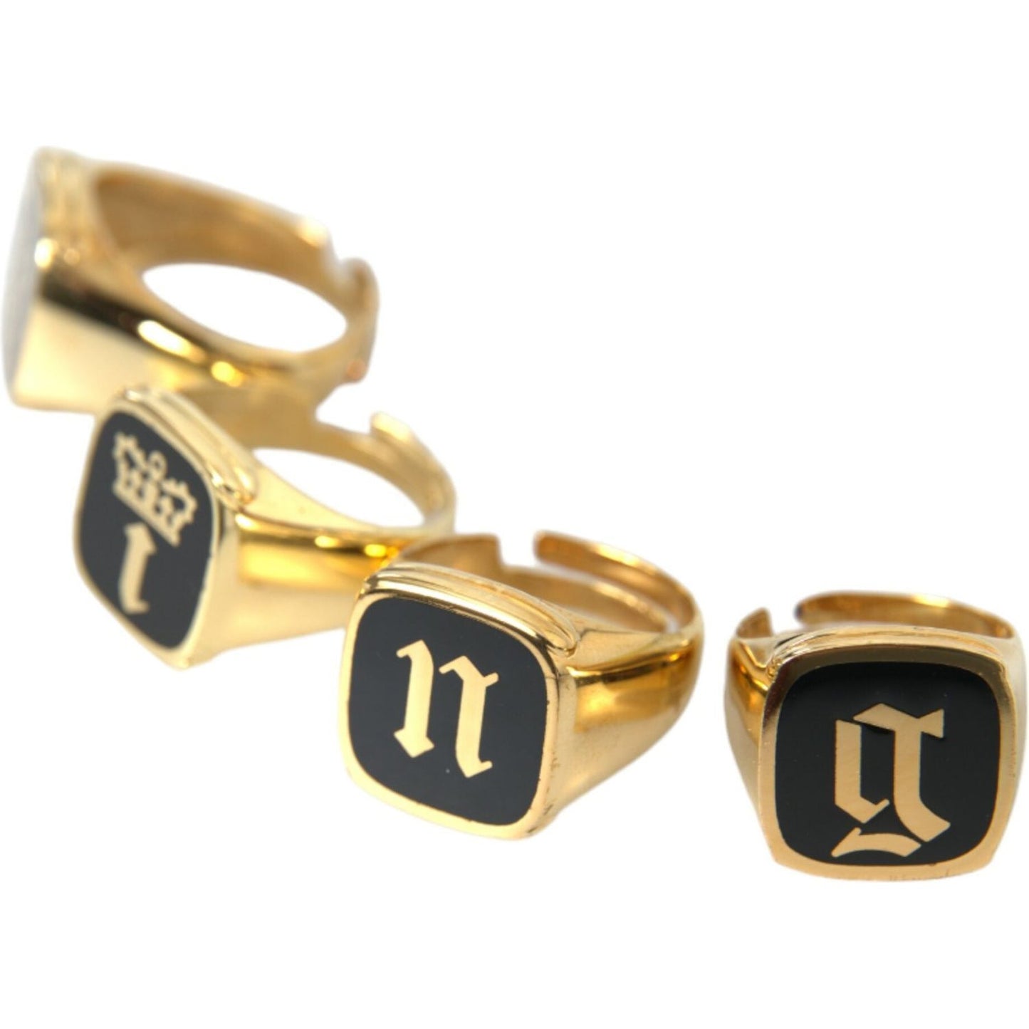 Dolce & Gabbana Gold Brass KING Enamel Set of 4 Ring Ring Dolce & Gabbana