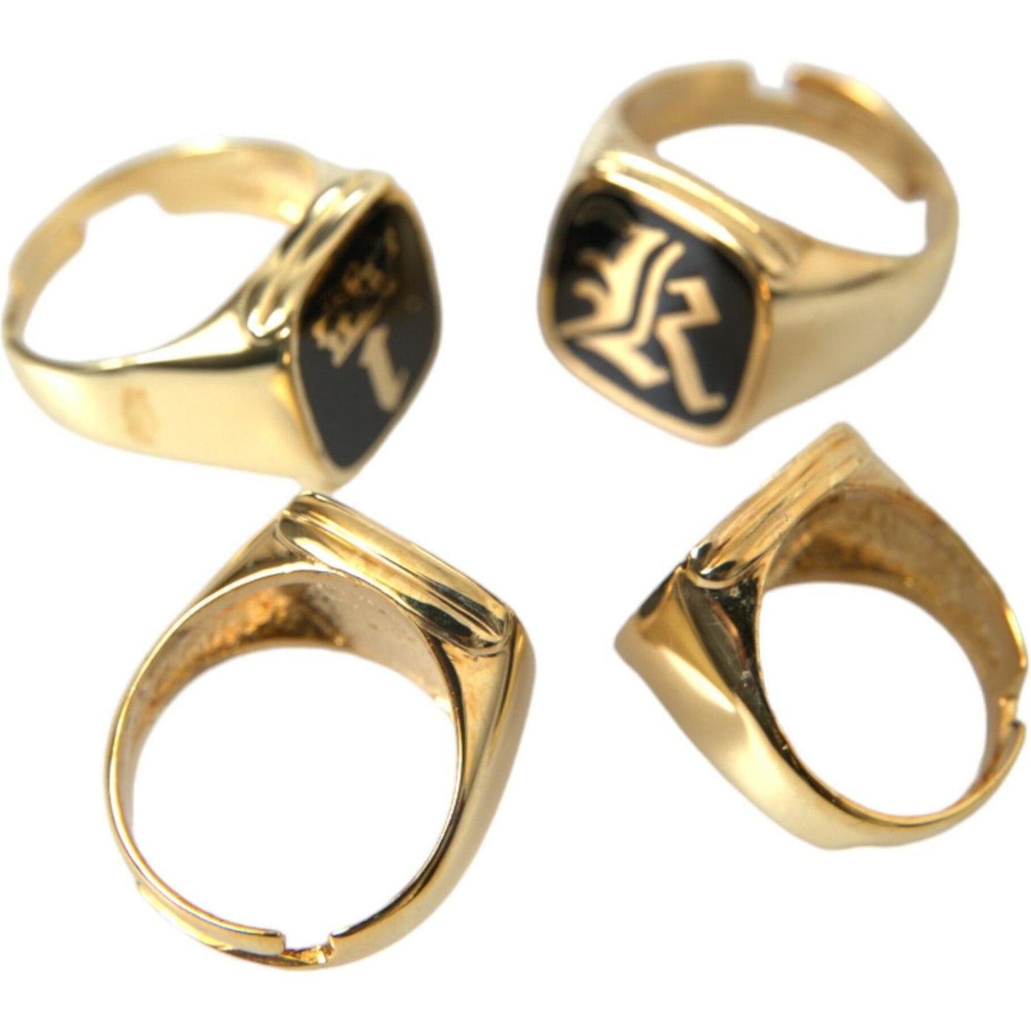 Dolce & Gabbana Gold Brass KING Enamel Set of 4 Ring Ring Dolce & Gabbana