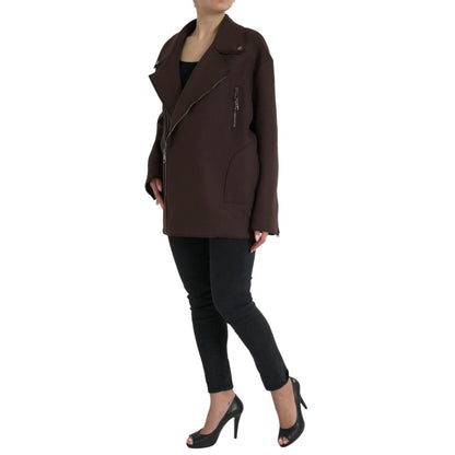 Dolce & Gabbana Brown Coat Short Biker Wool Jacket 1728,67345645728,Biker Jackets - Jackets & Coats - Clothing,Brown,Clothing,Dolce & Gabbana,IT40 | M,Jackets & Coats - Clothing,Jackets & Coats - Women - Clothing,Material: 100% Wool,New with tags,Women