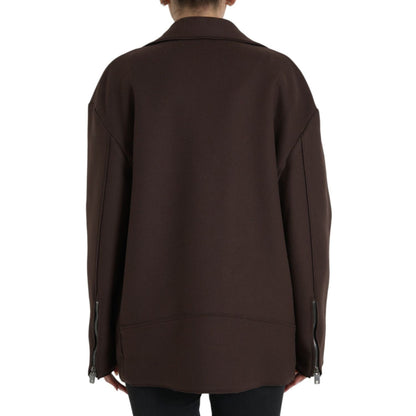 Dolce & Gabbana Brown Coat Short Biker Wool Jacket 1728,67345645728,Biker Jackets - Jackets & Coats - Clothing,Brown,Clothing,Dolce & Gabbana,IT40 | M,Jackets & Coats - Clothing,Jackets & Coats - Women - Clothing,Material: 100% Wool,New with tags,Women