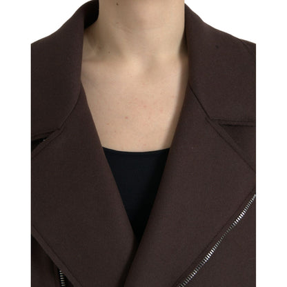 Dolce & Gabbana Brown Coat Short Biker Wool Jacket 1728,67345645728,Biker Jackets - Jackets & Coats - Clothing,Brown,Clothing,Dolce & Gabbana,IT40 | M,Jackets & Coats - Clothing,Jackets & Coats - Women - Clothing,Material: 100% Wool,New with tags,Women