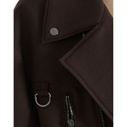 Dolce & Gabbana Brown Coat Short Biker Wool Jacket 1728,67345645728,Biker Jackets - Jackets & Coats - Clothing,Brown,Clothing,Dolce & Gabbana,IT40 | M,Jackets & Coats - Clothing,Jackets & Coats - Women - Clothing,Material: 100% Wool,New with tags,Women