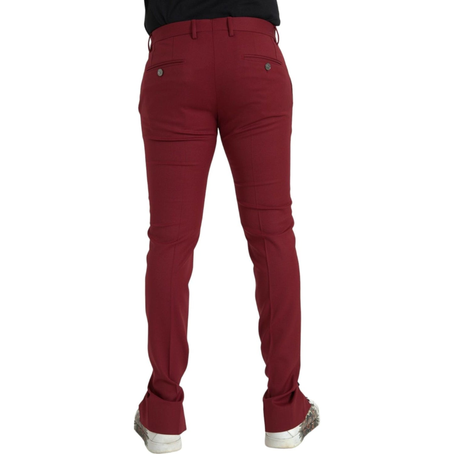 Dolce & Gabbana Red Wool Men Slim Fit Dress Pants Dolce & Gabbana