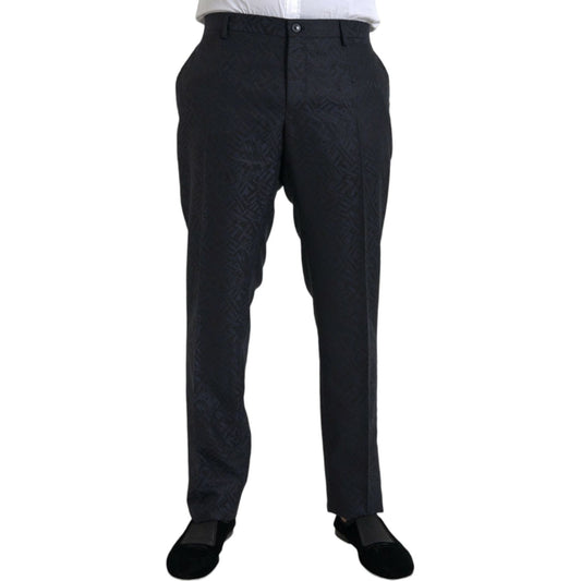 Dolce & Gabbana Blue Brocade Wool Skinny Men Dress Pants Dolce & Gabbana