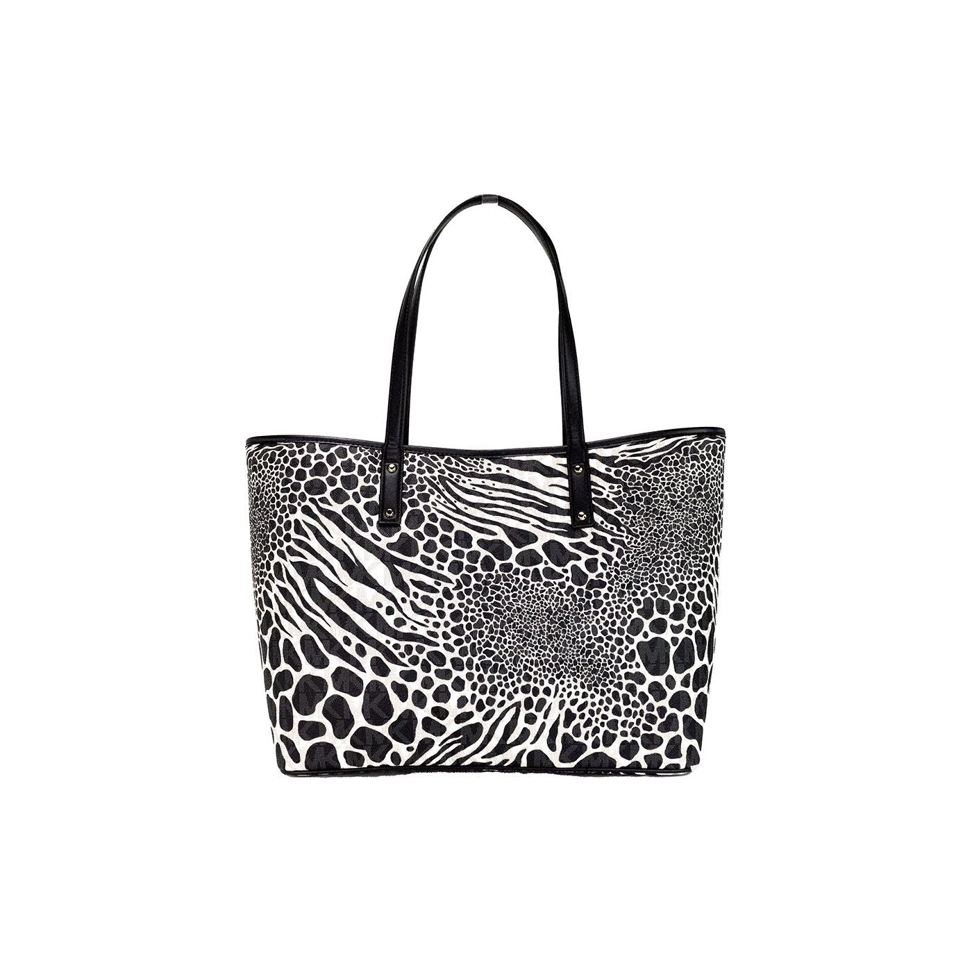 Michael Kors Carter Large Black Animal Print PVC Open Tote Shoulder Purse Bag Michael Kors