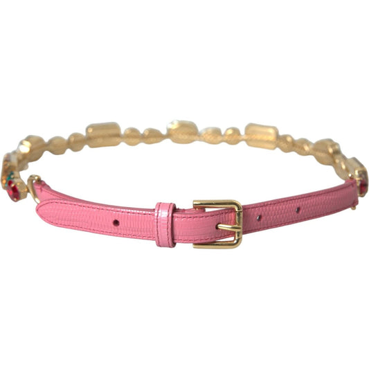 Dolce & Gabbana Pink Leather Crystal Chain Embellished Belt Dolce & Gabbana