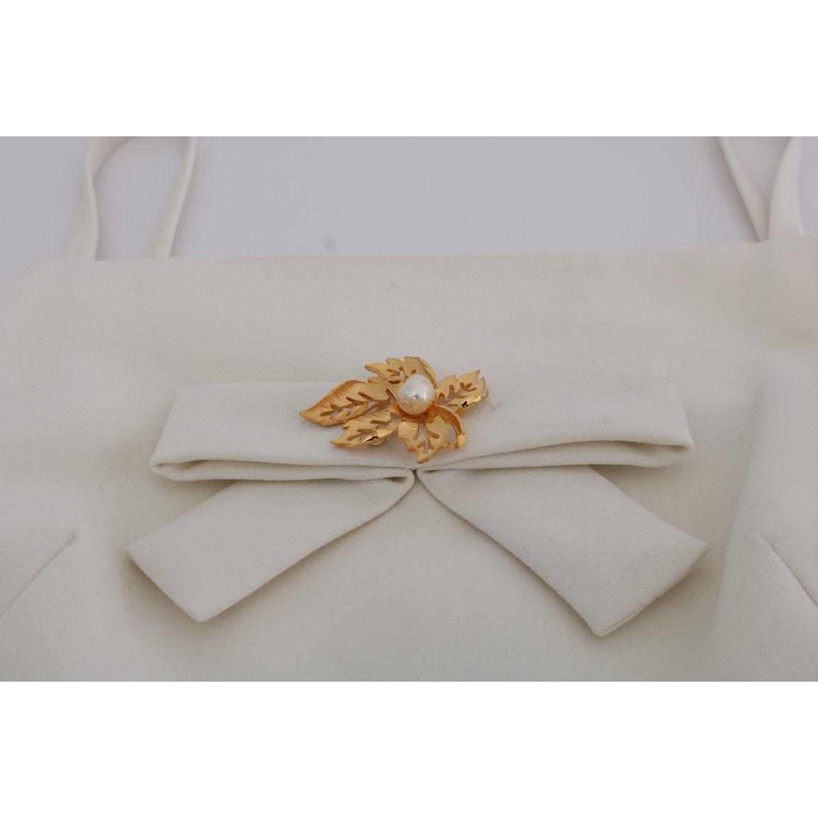 Dolce & Gabbana White Wool Stretch Brooch Shift Dress