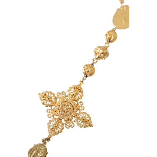 Dolce & Gabbana Gold Tone Chain Brass Beaded Statement Sicily Necklace Necklace Dolce & Gabbana