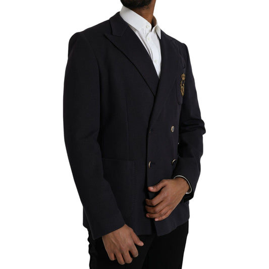 Dolce & Gabbana Dark Blue Crown Bee Double Breasted Blazer Dolce & Gabbana