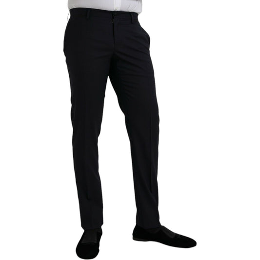 Dolce & Gabbana Dark Blue Wool Slim Fit Formal Pants Dolce & Gabbana