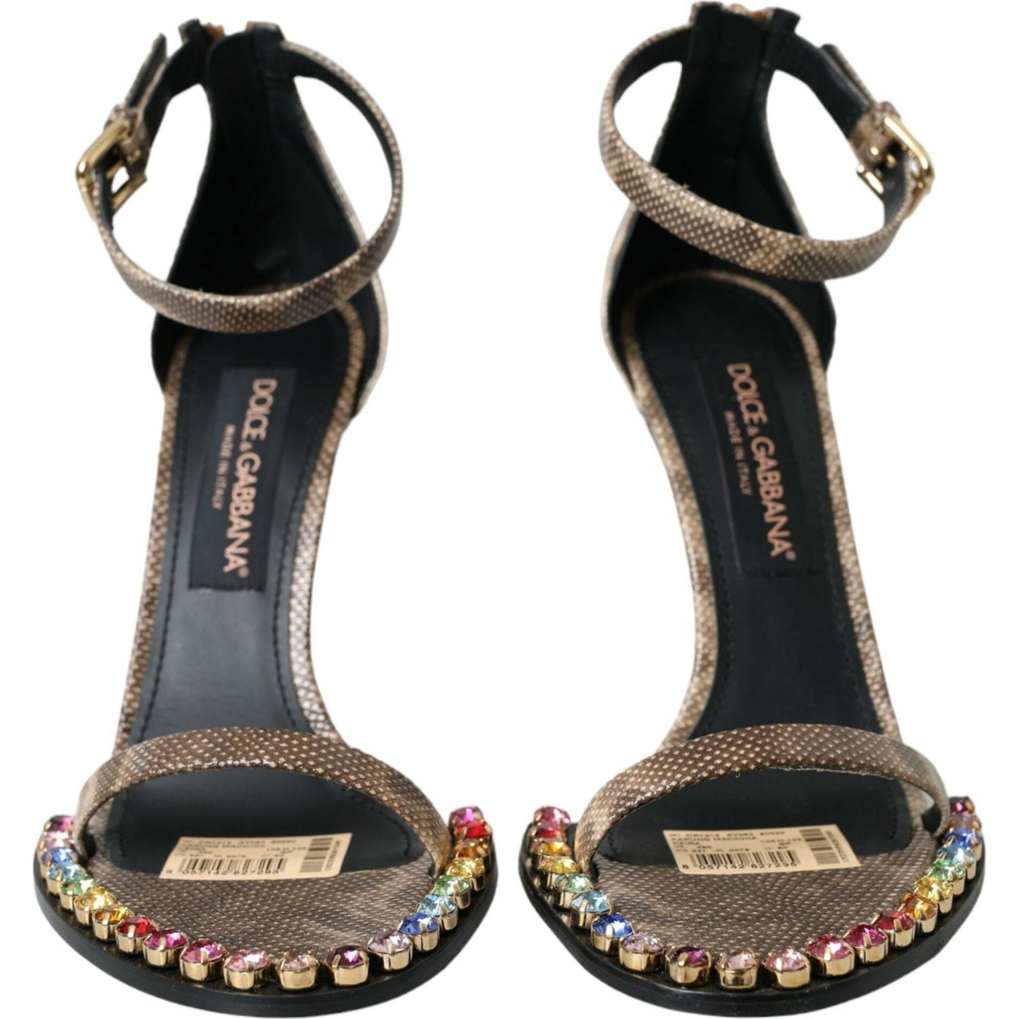 Dolce & Gabbana Brown Exotic Leather Crystal Sandals Shoes Dolce & Gabbana