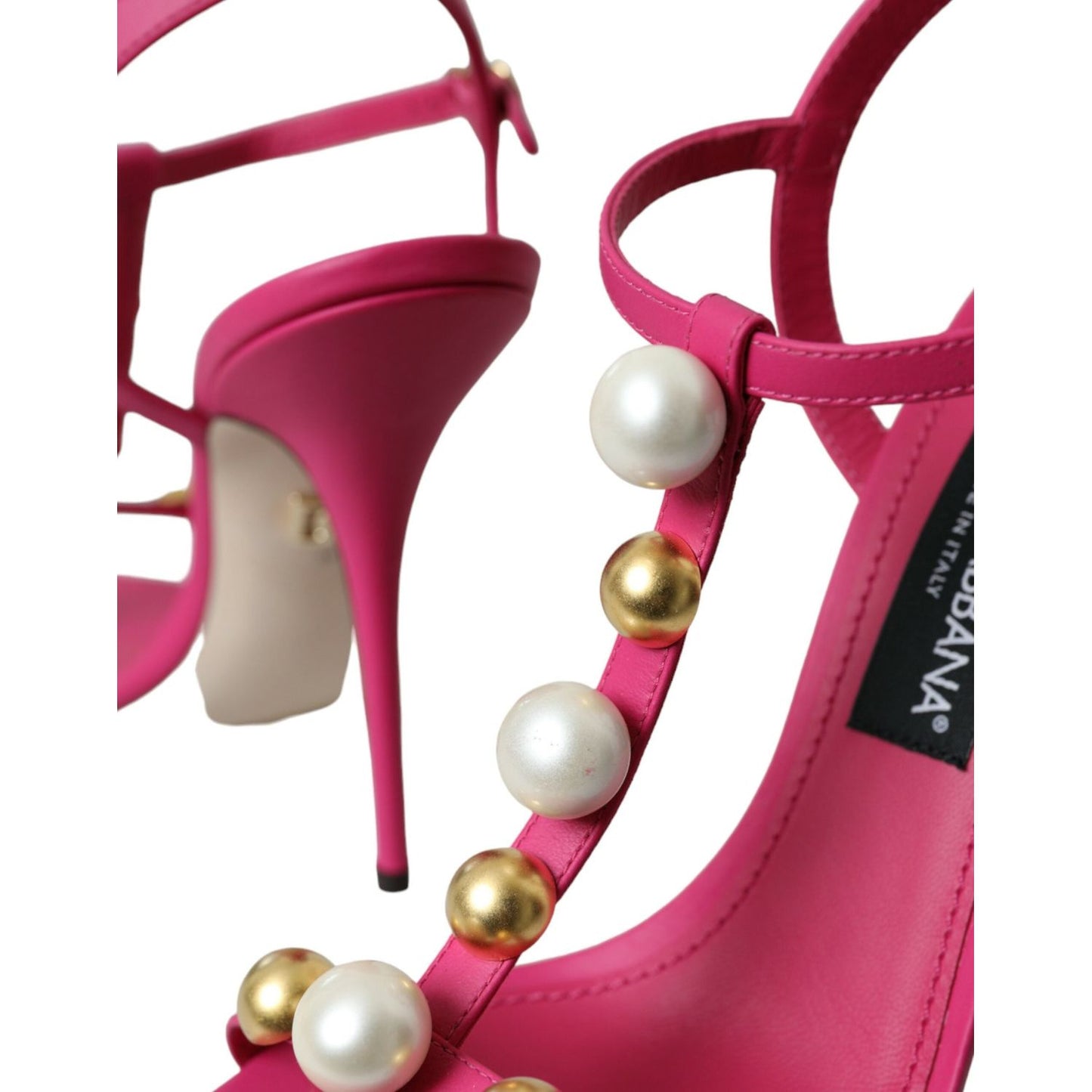 Dolce & Gabbana Pink Embellished Leather Sandals Heels Shoes Dolce & Gabbana