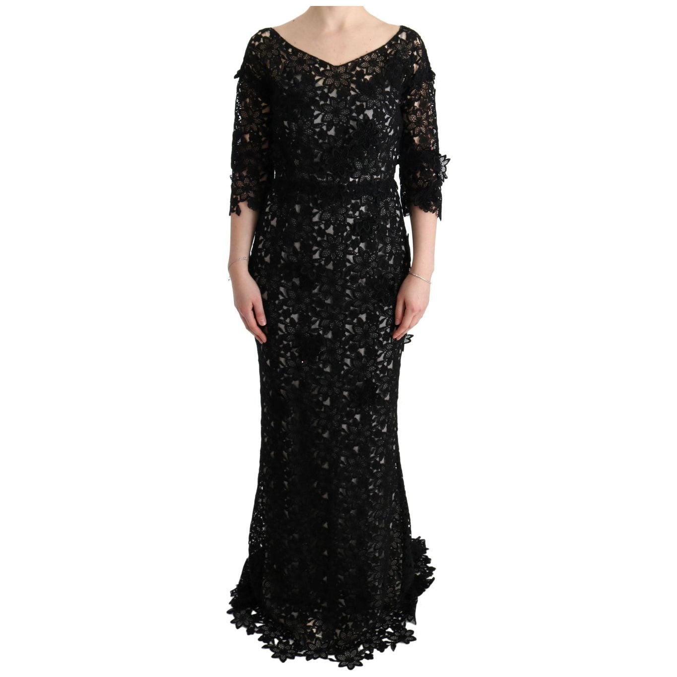 Dolce & Gabbana Black Cotton Silk Floral Long Dress Dresses