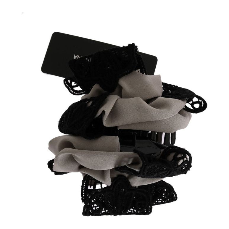 Dolce & Gabbana Gray Silk Black Lace Hair Claw