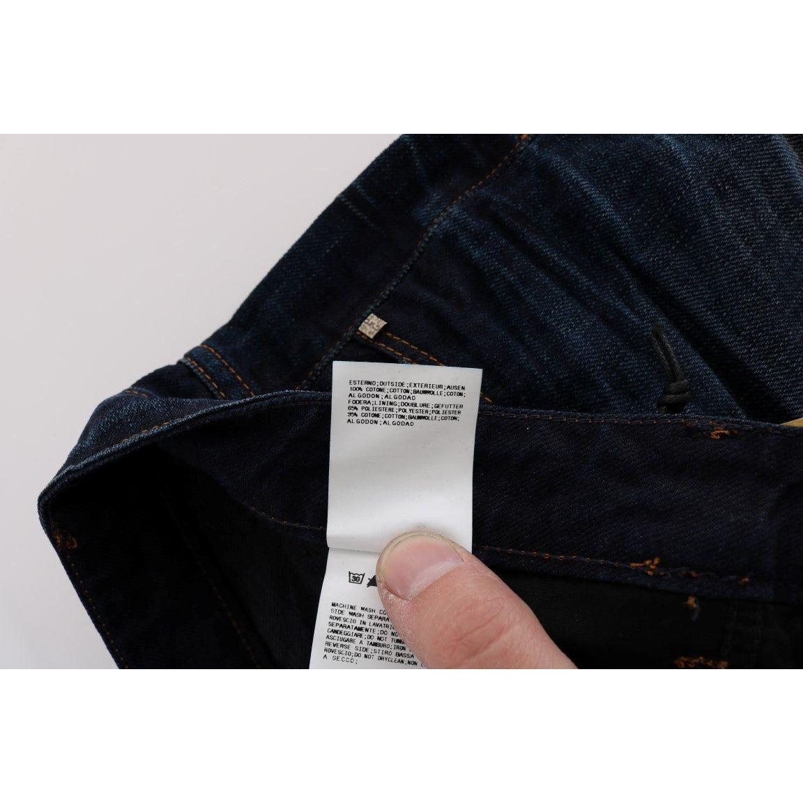 优雅蓝色常规版型棉质牛仔裤