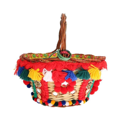 Dolce & Gabbana Multicolor AGNESE Straw Crystal Pom Pom Bag Dolce & Gabbana