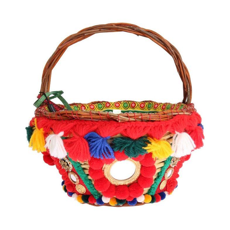 Dolce & Gabbana Multicolor AGNESE Straw Crystal Pom Pom Bag Dolce & Gabbana
