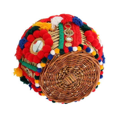 Dolce & Gabbana Multicolor AGNESE Straw Crystal Pom Pom Bag Dolce & Gabbana