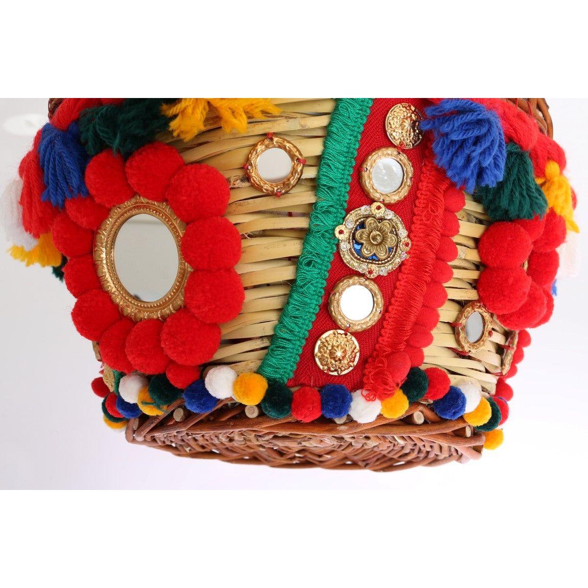 Dolce & Gabbana Multicolor AGNESE Straw Crystal Pom Pom Bag Dolce & Gabbana