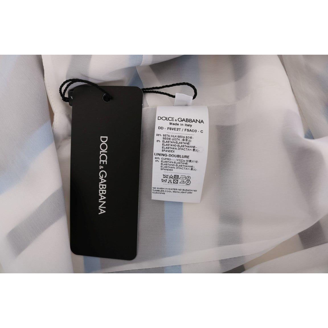 优雅无袖条纹真丝直筒连衣裙