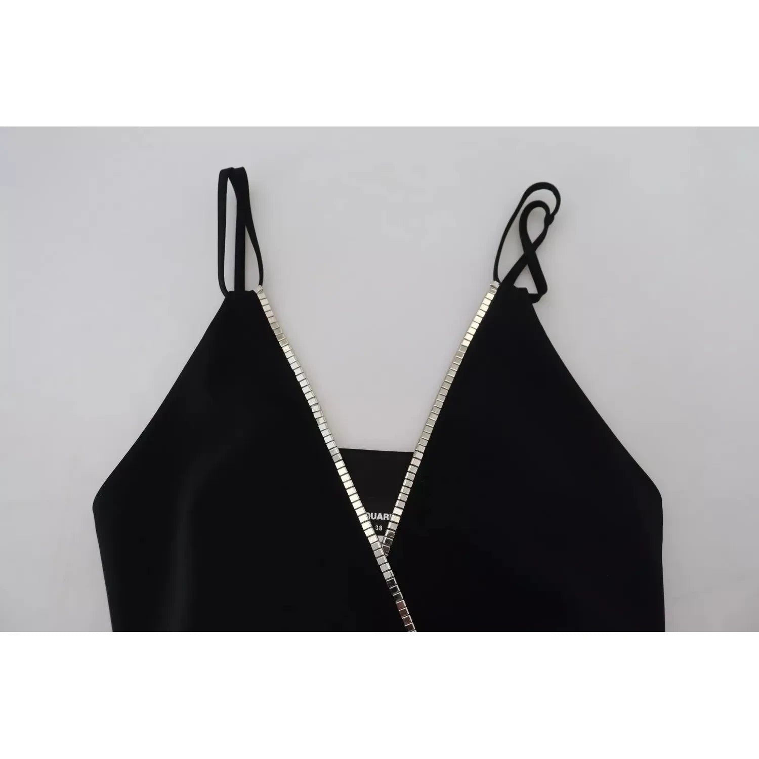 黑色缀饰无袖 V 领连身连衣裙