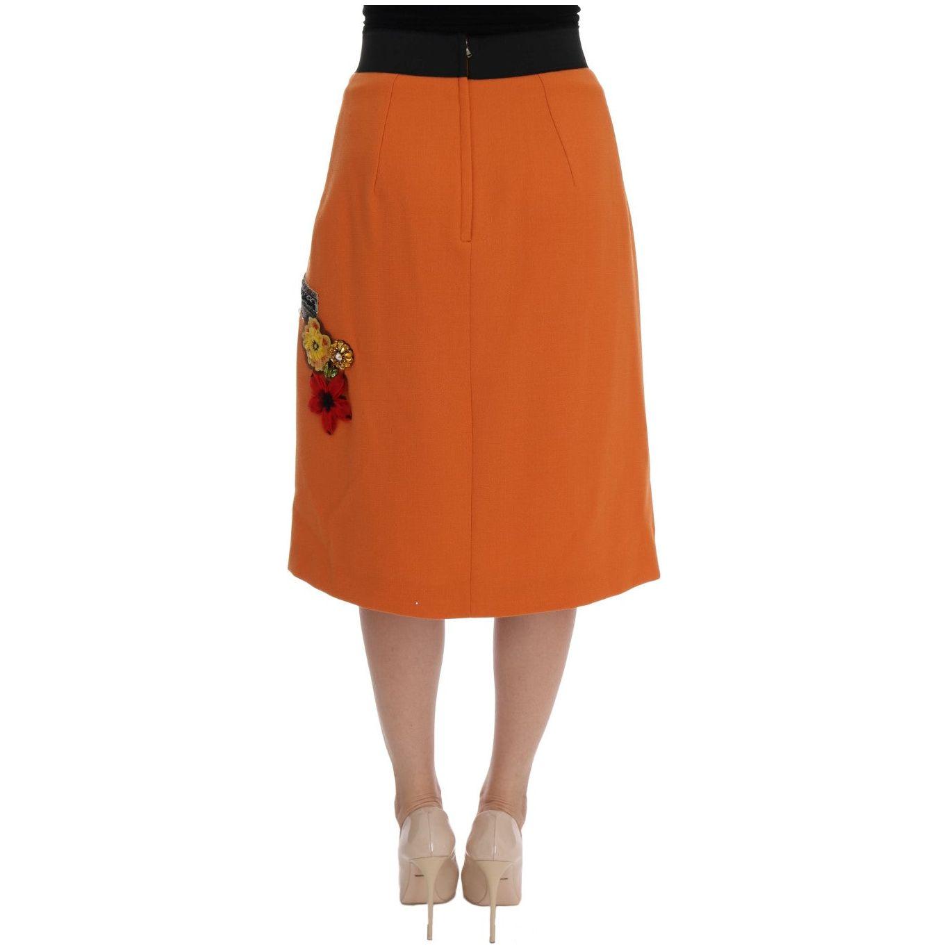 Dolce & Gabbana Embellished Wool Skirt in Vivid Orange Dolce & Gabbana