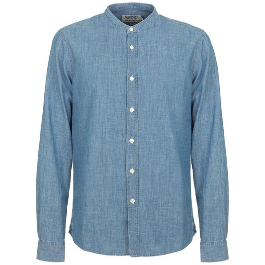 Fred Mello Mandarin Collar Blue Linen-Cotton Shirt Fred Mello