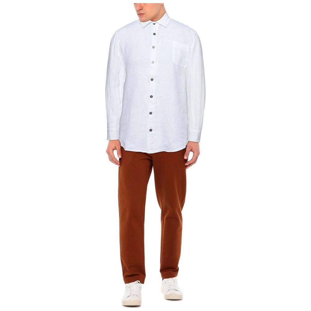 Alpha Studio Elegant White Linen Shirt for Men Alpha Studio