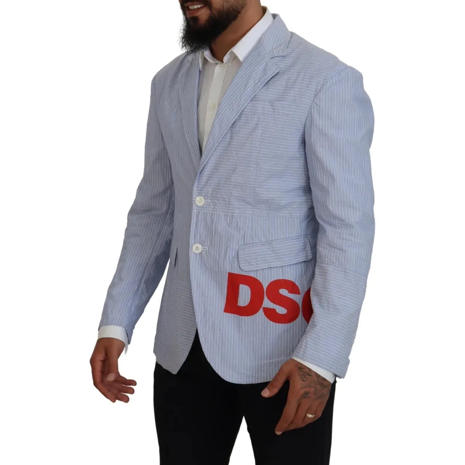 蓝色条纹单排扣正装外套