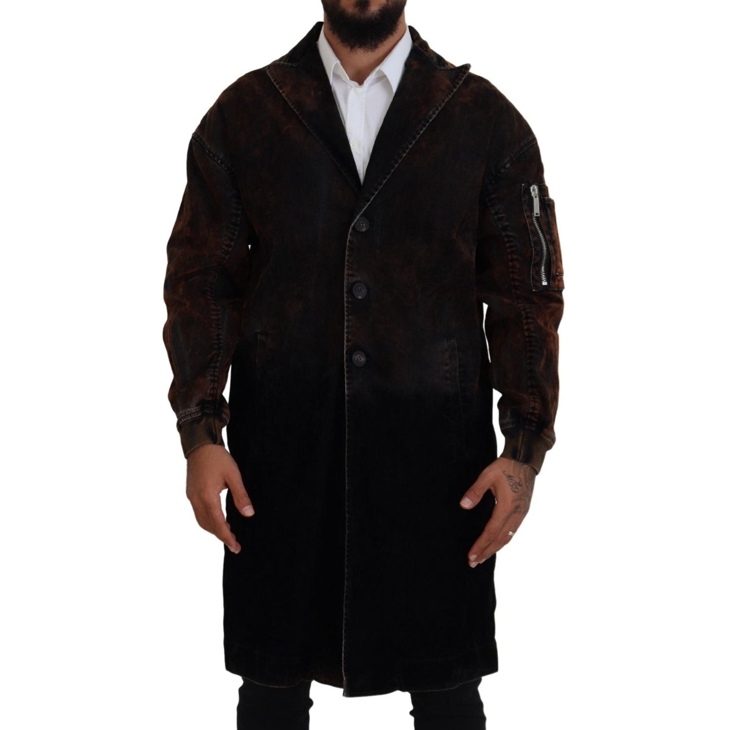 Dsquared² Brown Full Button Men Long Coat Cotton Jacket Dsquared²