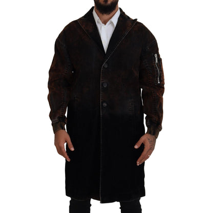 Dsquared² Brown Full Button Men Long Coat Cotton Jacket Dsquared²