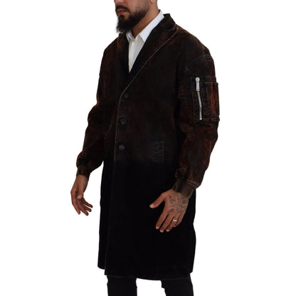 Dsquared² Brown Full Button Men Long Coat Cotton Jacket Dsquared²
